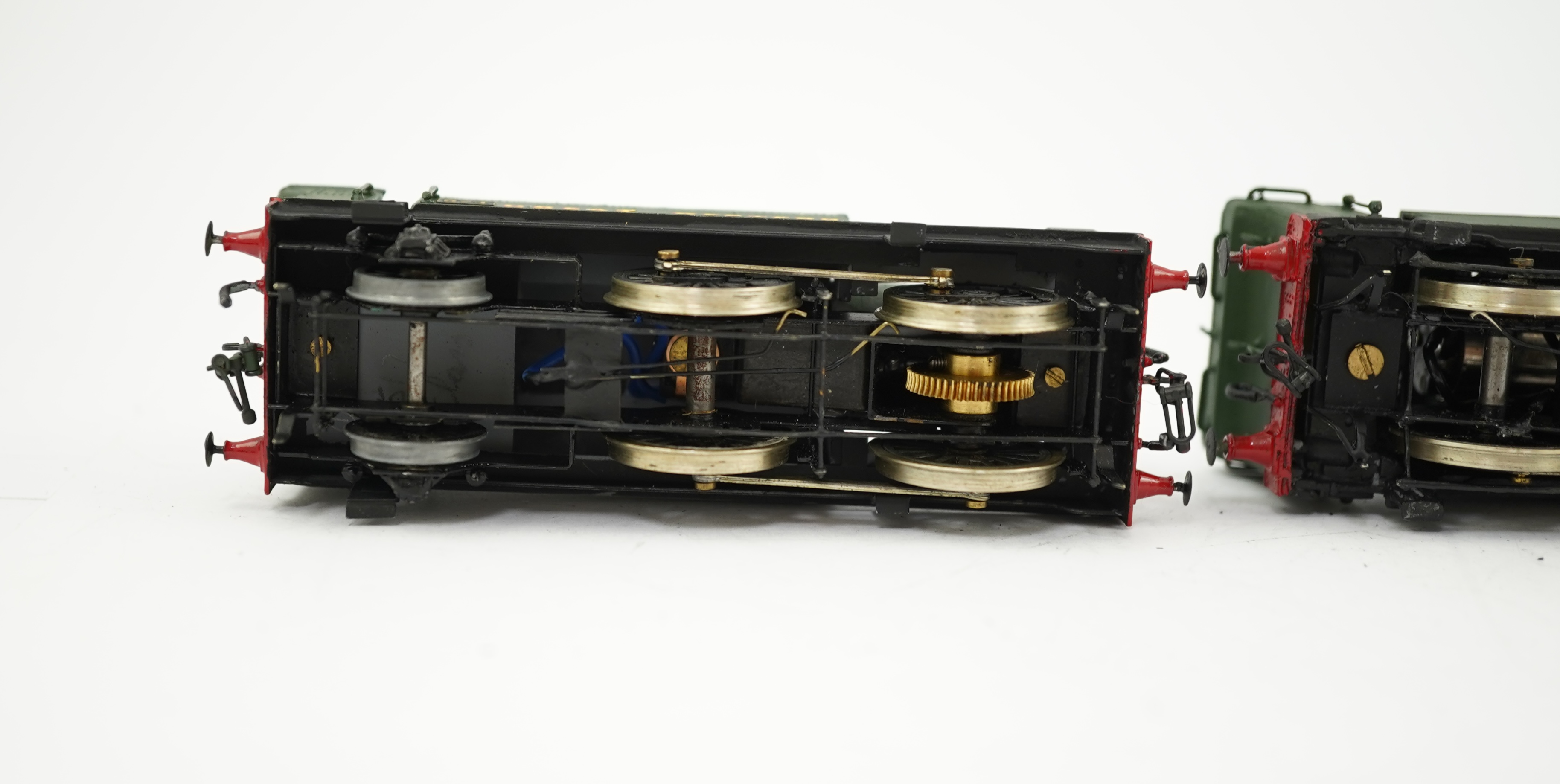 Four 00 gauge kit built GWR tank locomotives, three brass and white metal; a 14xx class 2-4-0T, 1458, together with an 517 class 0-4-2T, 574, and a 633 class 0-4-2T, 633, plus a plastic/resin and metal 46xx class 4-4-2T,